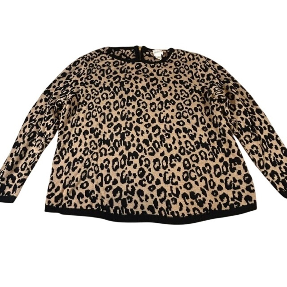Chico's Women's Leopard Animal Print Sweater XL 3 Knit Zipper Back Petite